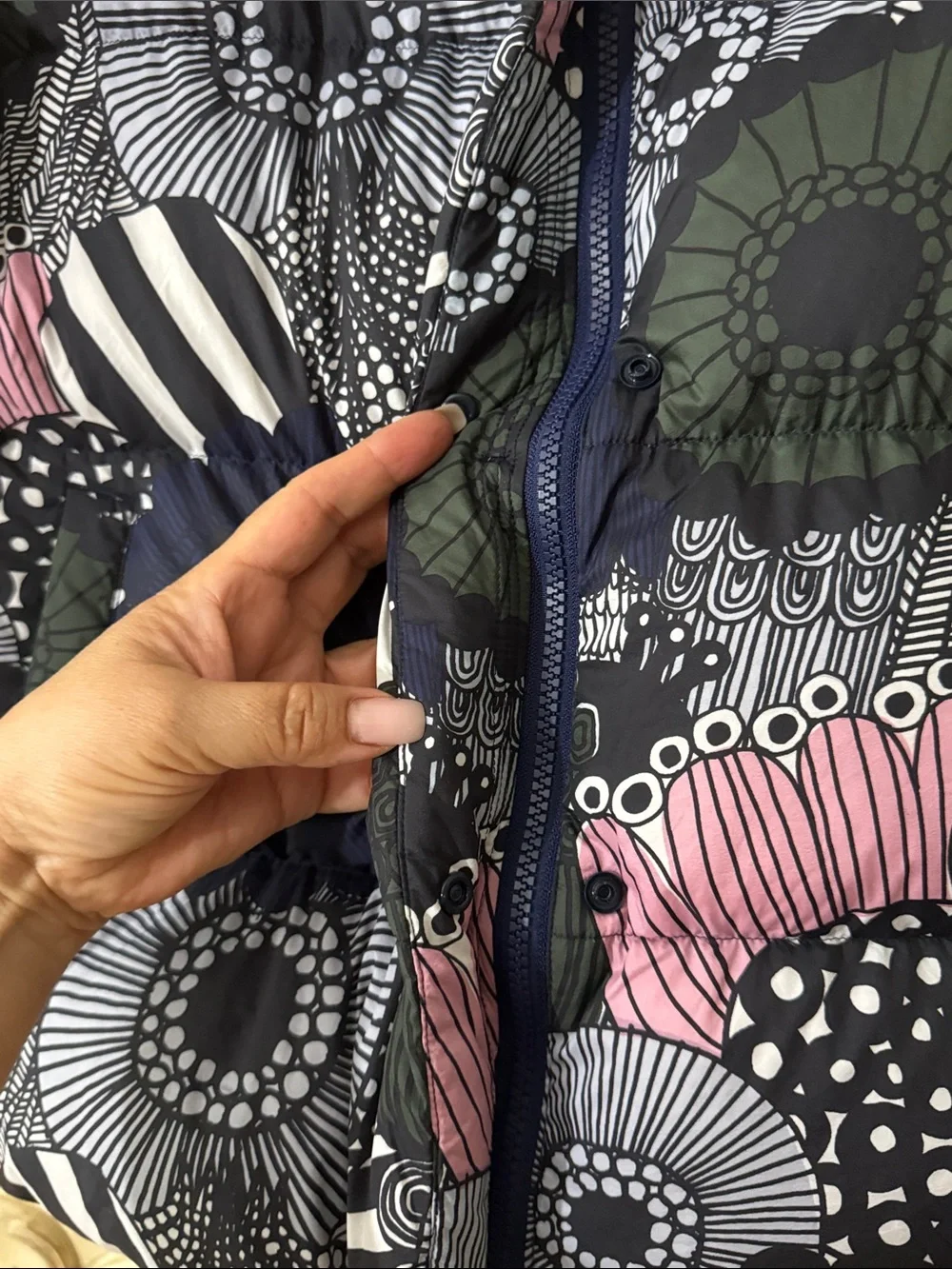 Marimekko X Uniqlo Ultra Light Womens Blue Down Parka Jacket XS UK 6-8 EU 34-36